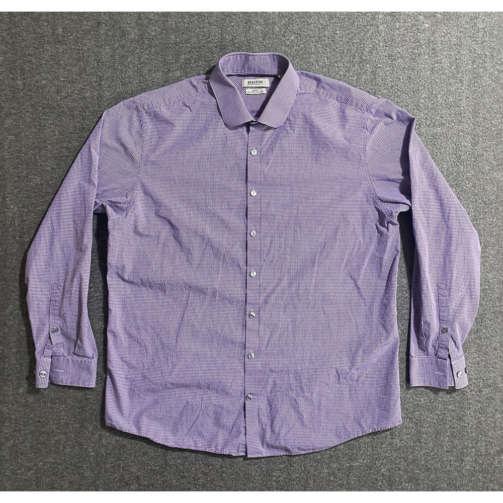 Michael Kors Purple Button Down Dress Shirt Long Sleeve Check Mens Size 17 34/35